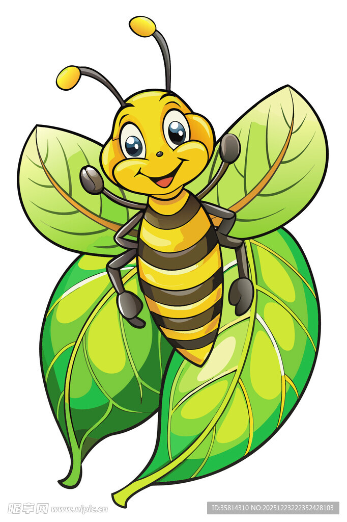 可爱蜜蜂趴在绿叶上