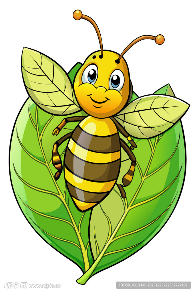 可爱蜜蜂趴在绿叶上