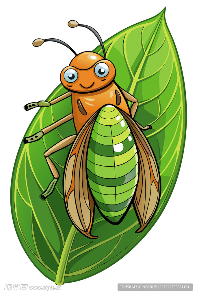 绿叶上的可爱卡通昆虫