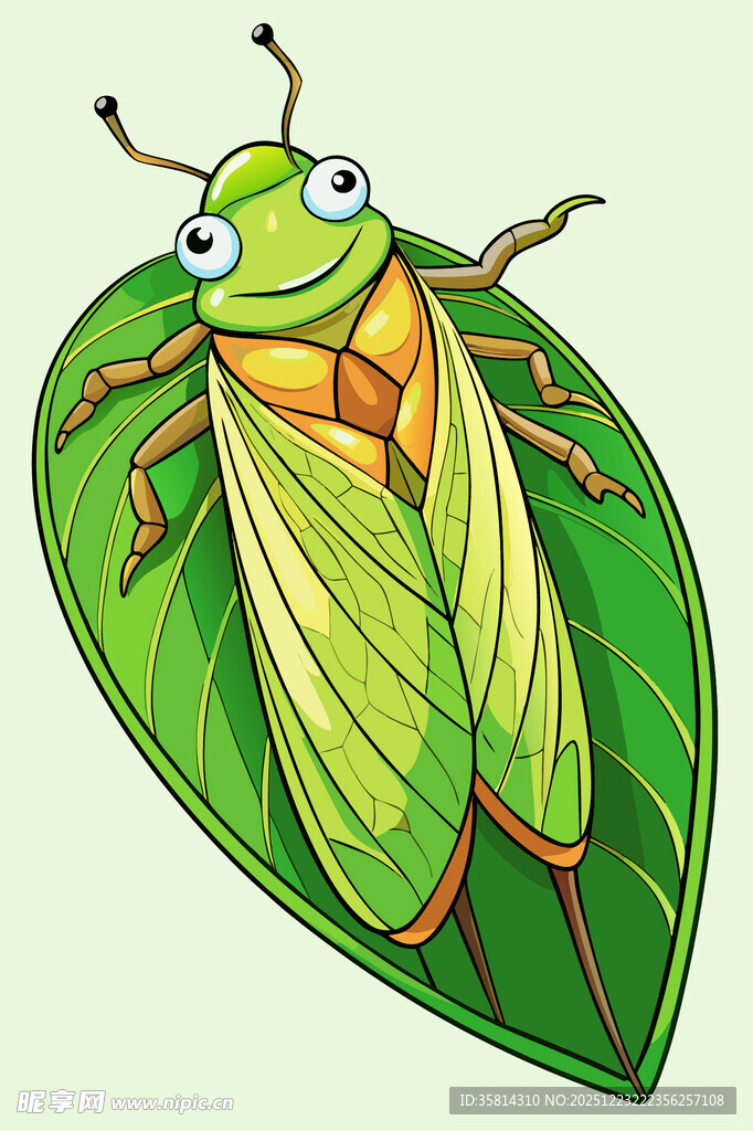 绿叶上的可爱卡通昆虫