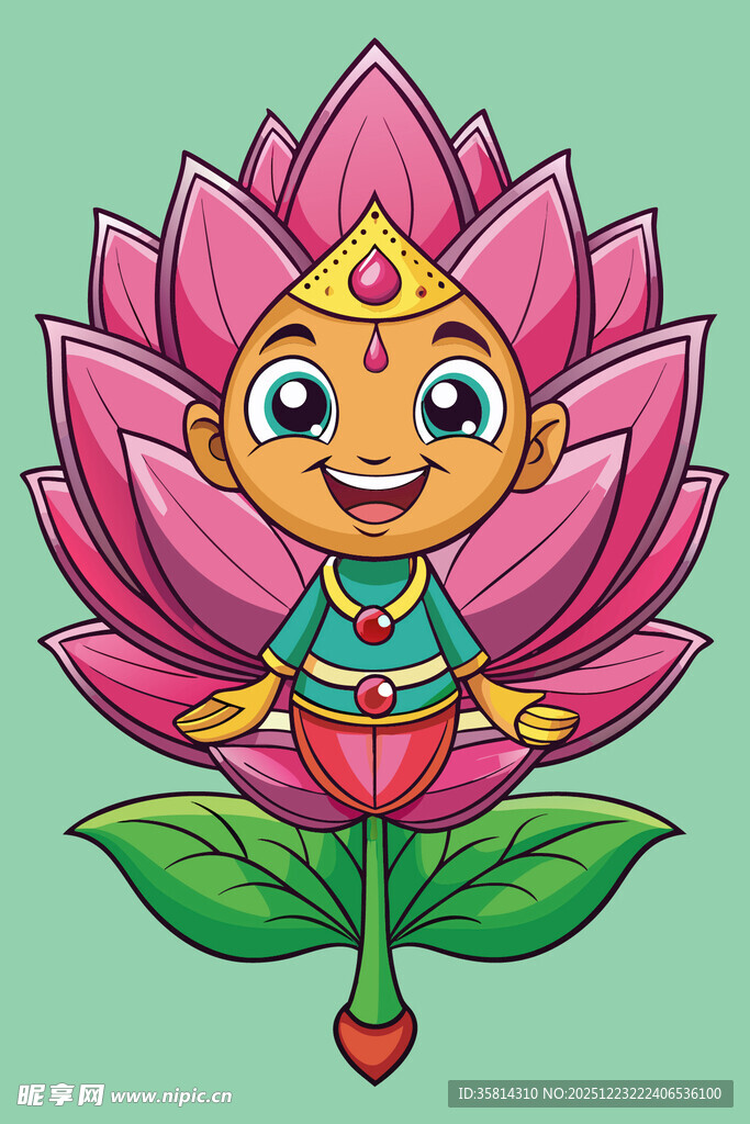 莲花中的卡通神灵形象