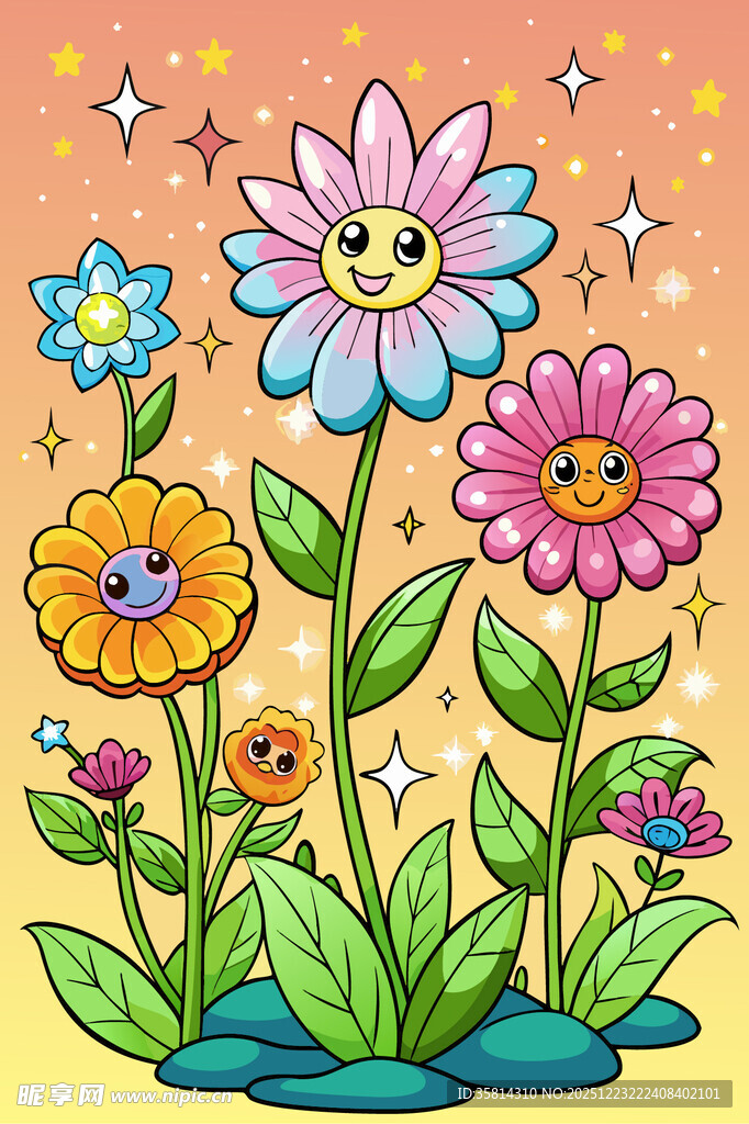 可爱多彩花朵插画