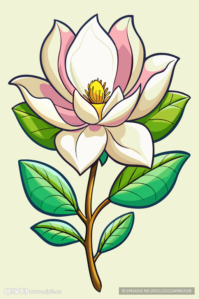 手绘粉色玉兰花插画