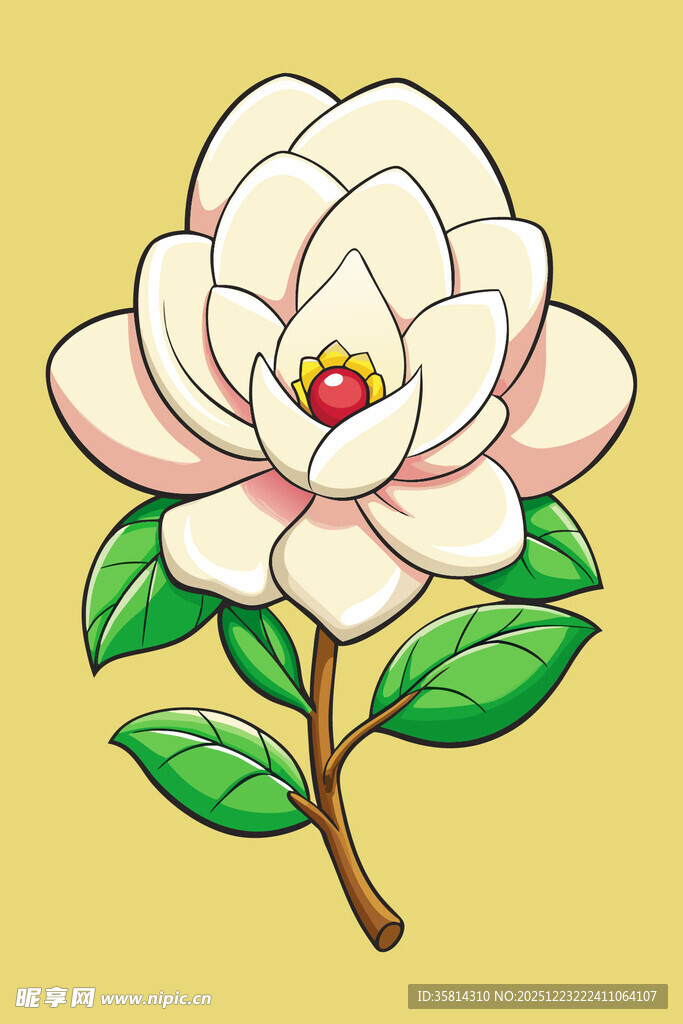 手绘白色山茶花插画