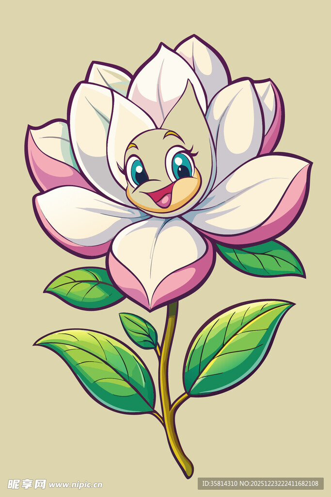 可爱拟人化玉兰花插画