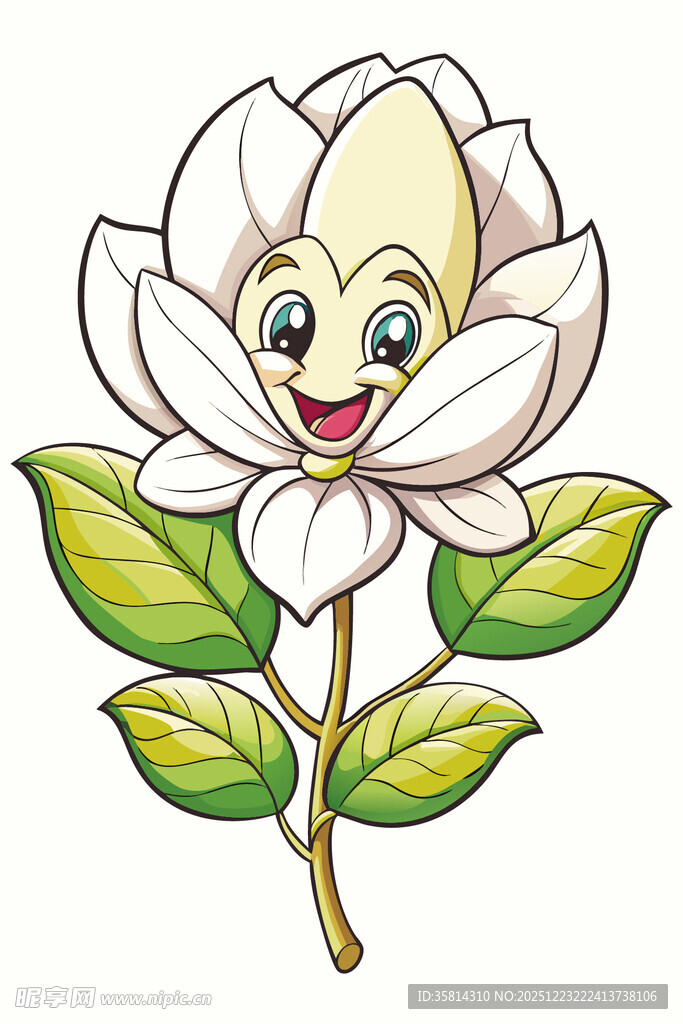 可爱卡通白玉兰花朵形象