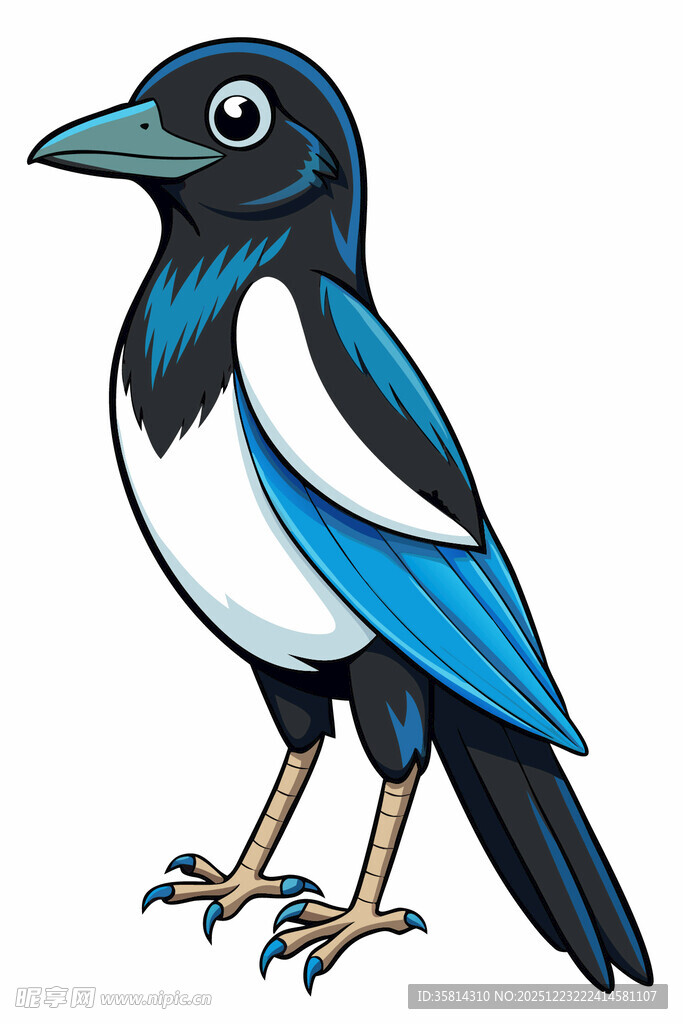 蓝黑相间的卡通喜鹊形象