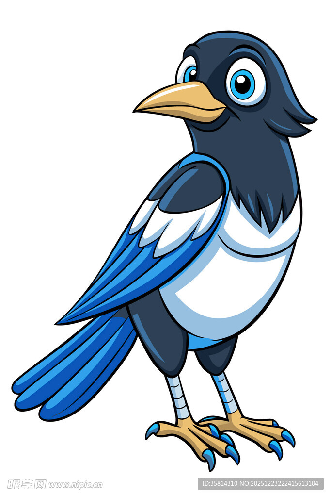 可爱蓝白色卡通喜鹊