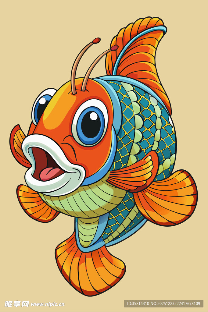 彩色卡通鱼快乐畅游