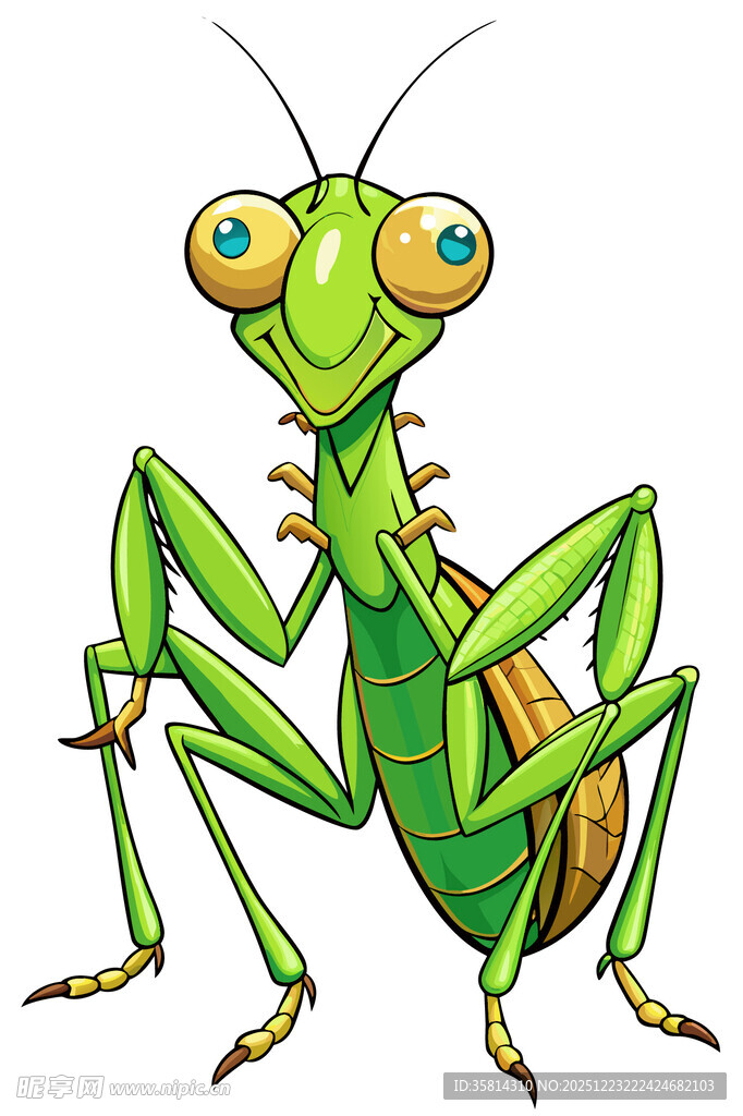 可爱的绿色螳螂插画