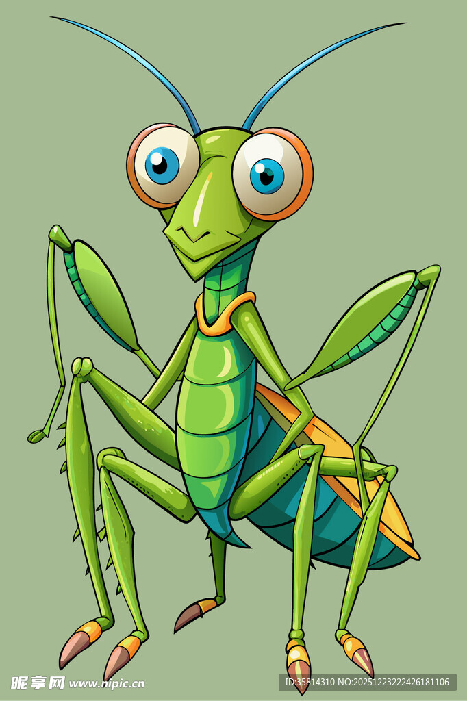 可爱绿色螳螂卡通形象