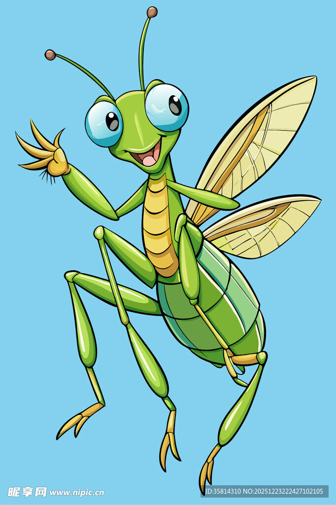 可爱绿色螳螂卡通形象