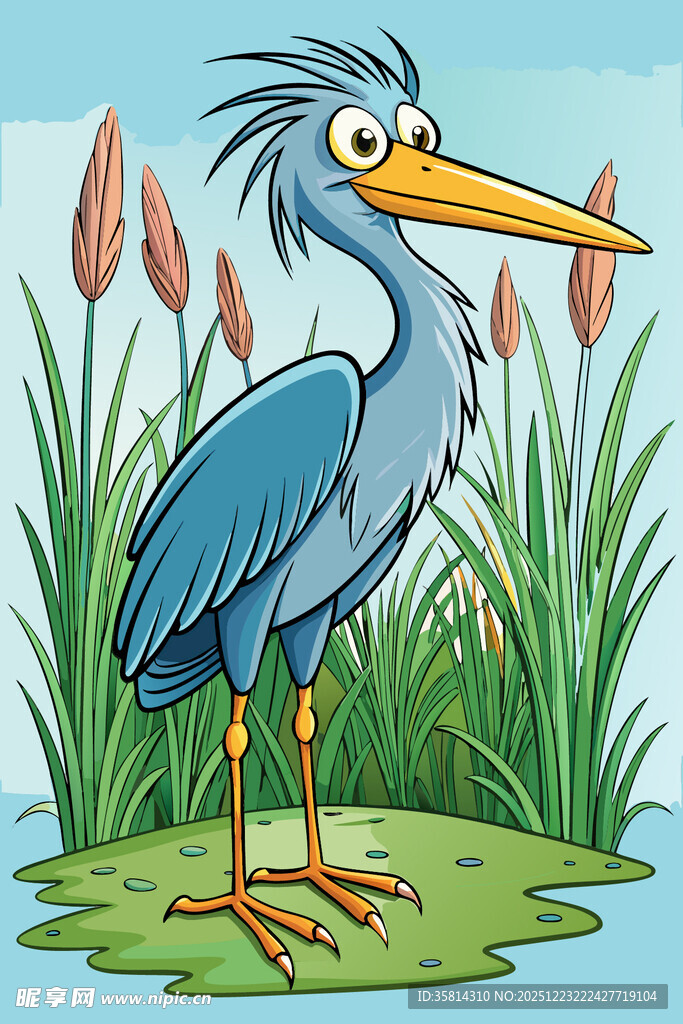 蓝鹭立于水草间