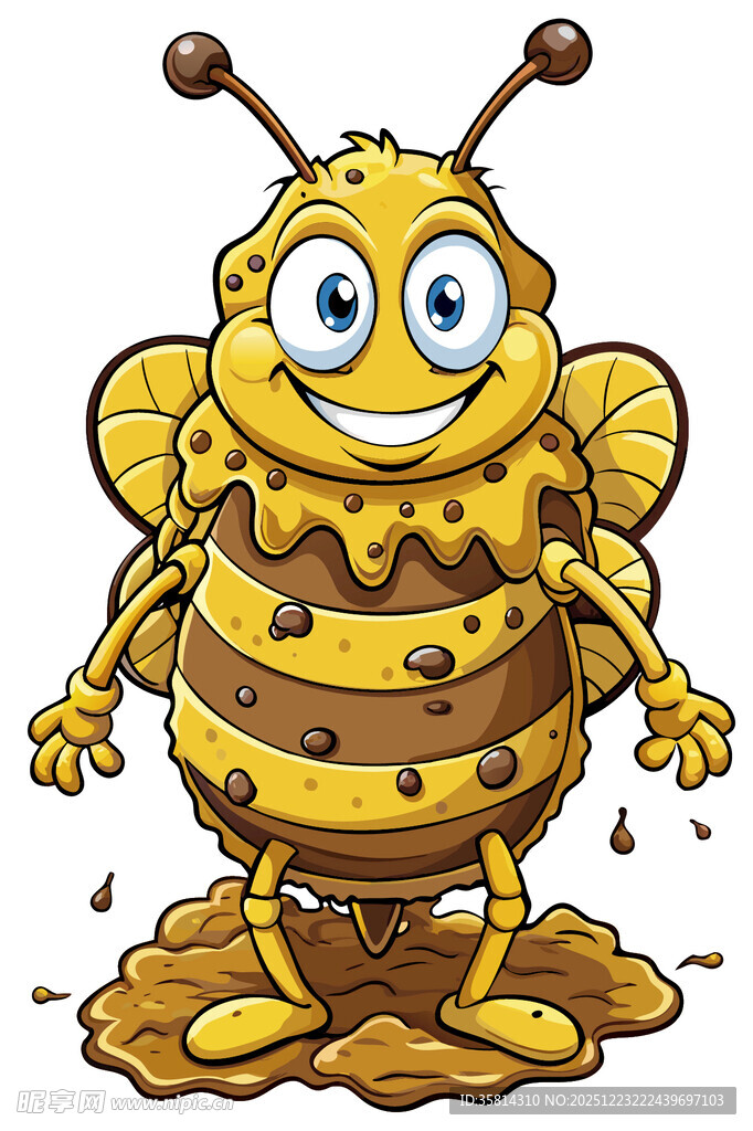 可爱蜜蜂站在蜂蜜旁