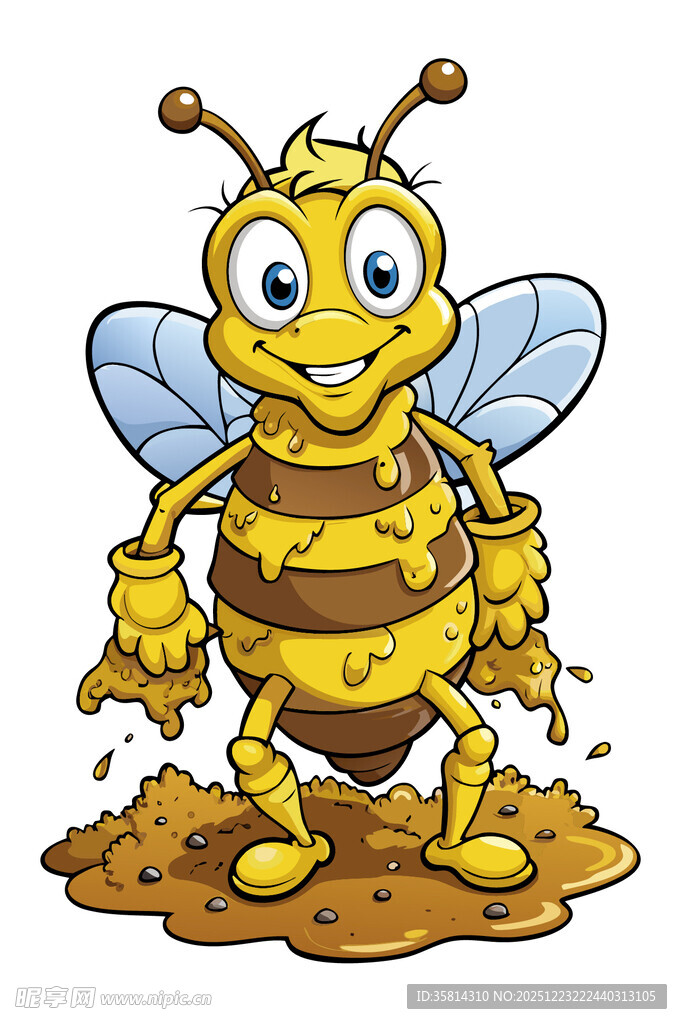 可爱蜜蜂站在泥土上