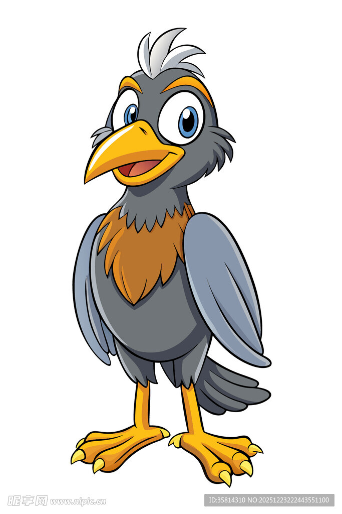 可爱卡通灰羽黄喙小鸟
