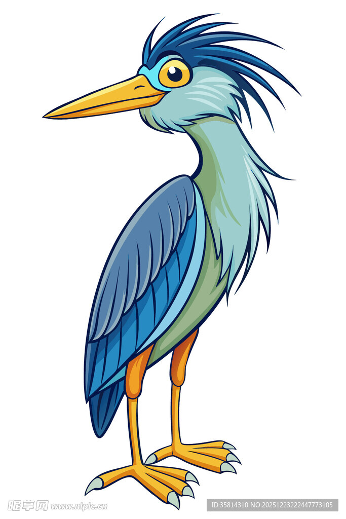 蓝羽鹭鸟卡通形象