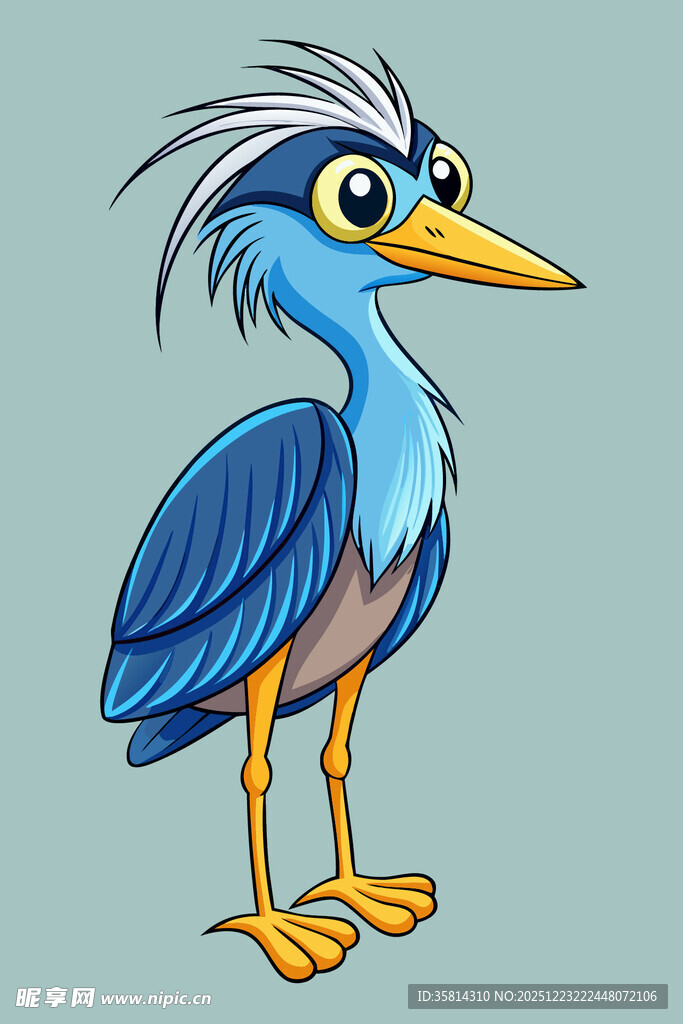 蓝色卡通鹭鸟形象