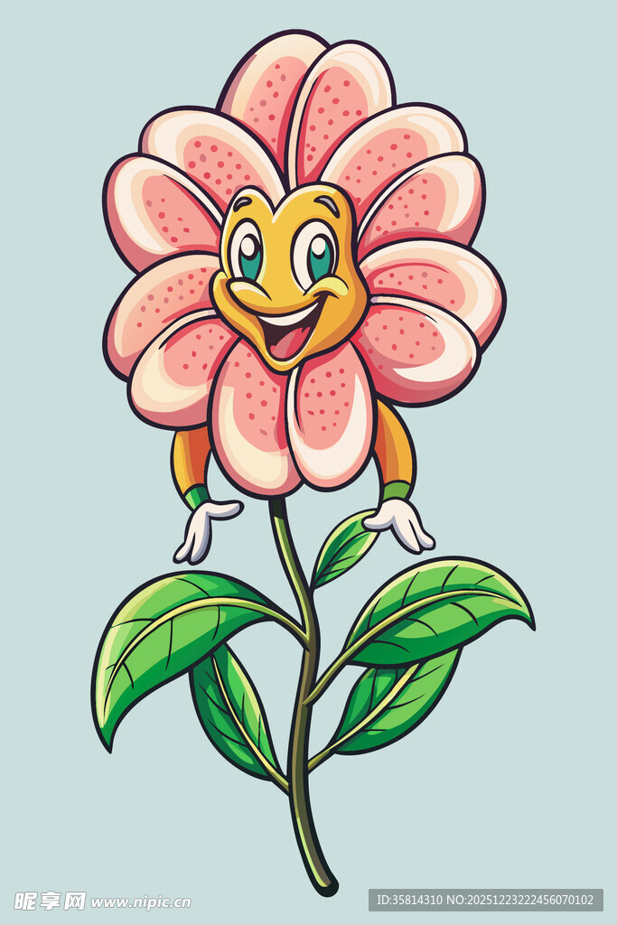 可爱拟人粉色花朵插画