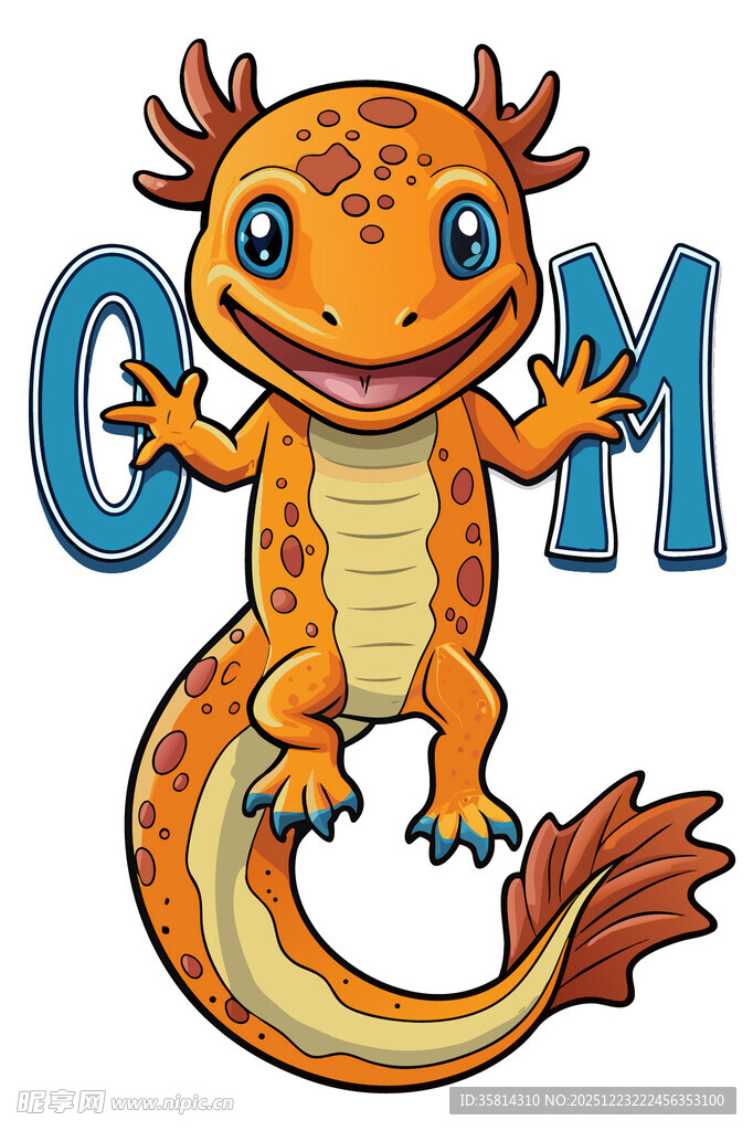 卡通蜥蜴与字母COM