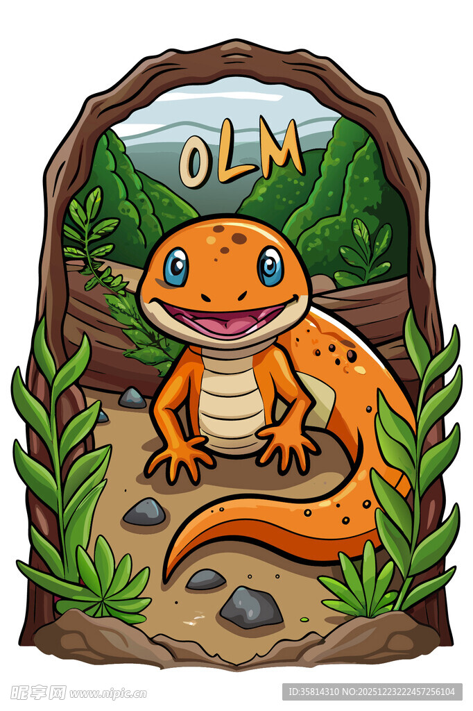 卡通蜥蜴在自然场景中