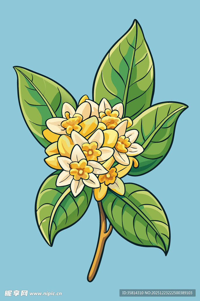 手绘黄色花朵与绿叶植物