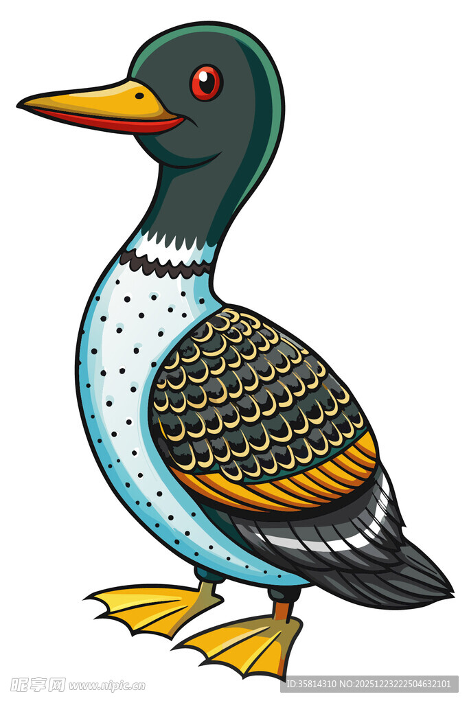 彩色插画风格的绿头鸭