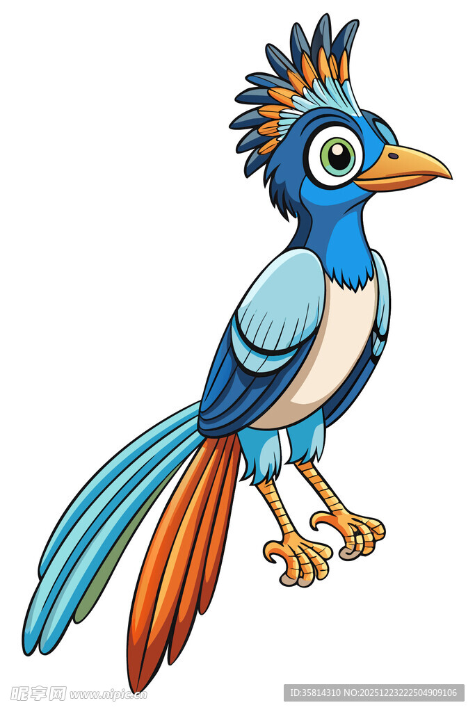 彩色长尾鸟卡通形象