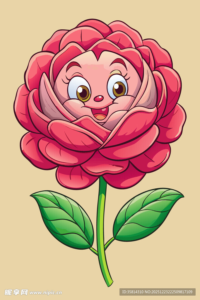 可爱拟人粉色花朵插画