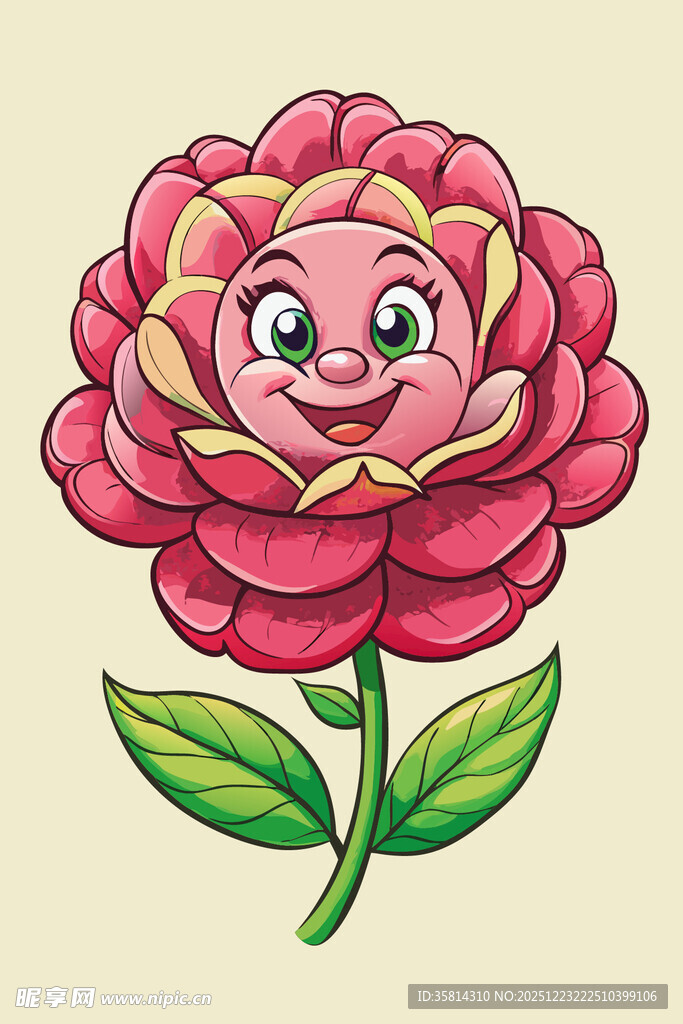 可爱卡通笑脸牡丹花