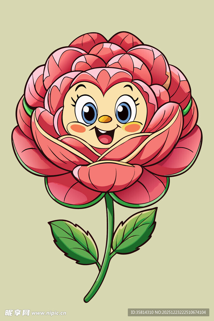 可爱笑脸牡丹花插画