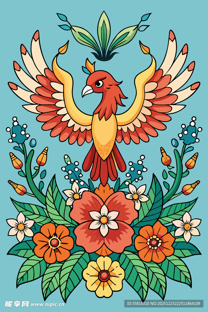 彩色凤凰花卉装饰图案