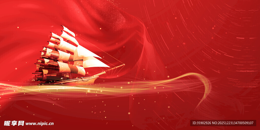 红色背景上的复古帆船