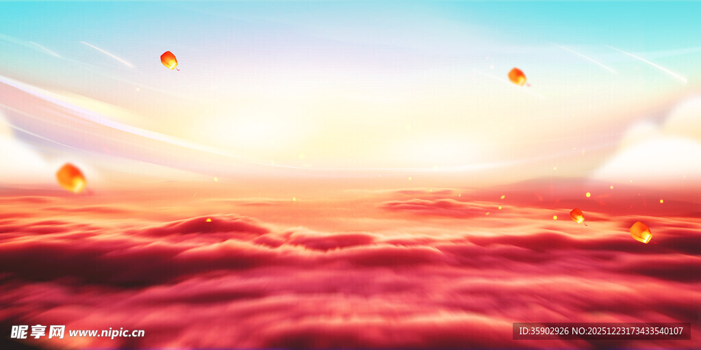 梦幻红色海洋与天际景象