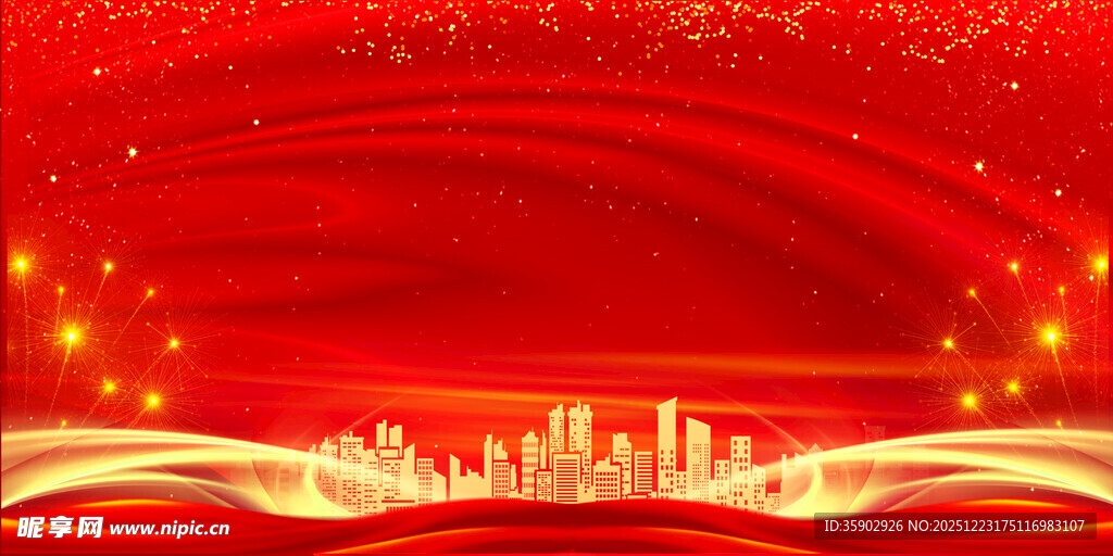 红色璀璨城市夜景背景图