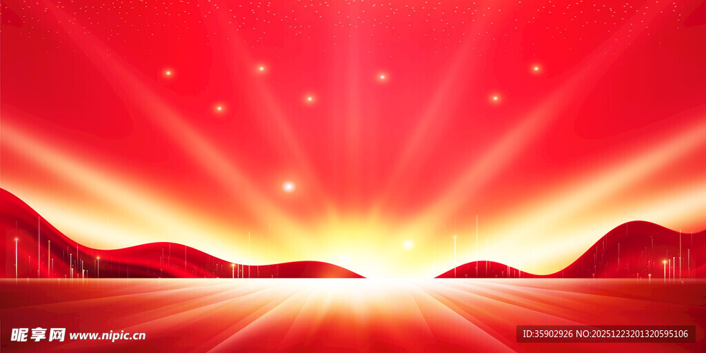 日出霞光映红壮美山河