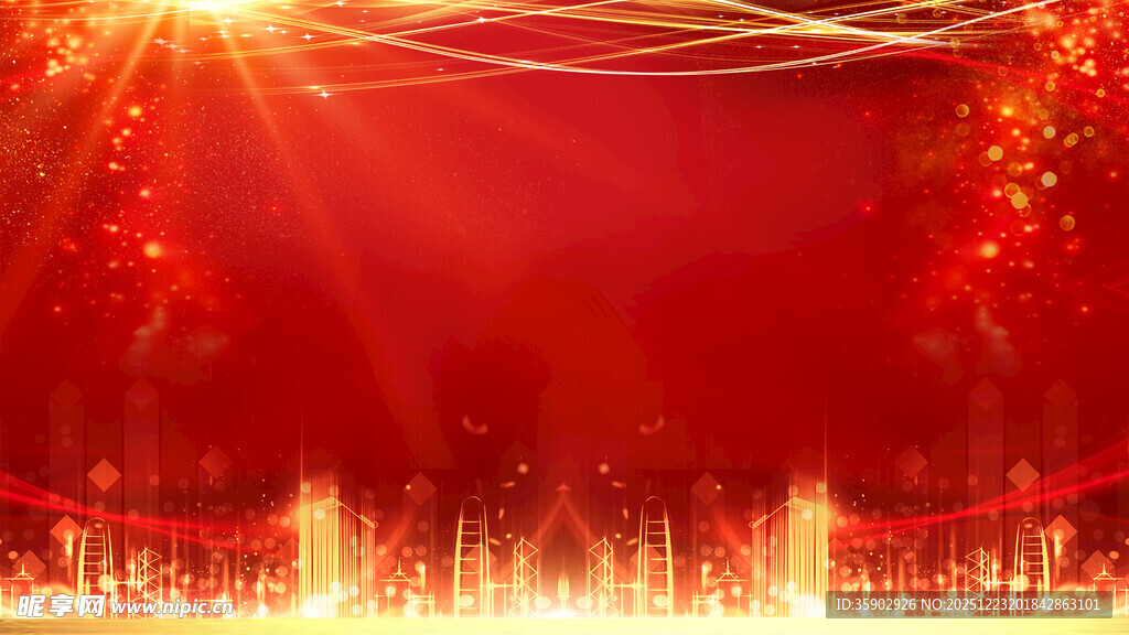 红色舞台灯光闪耀背景