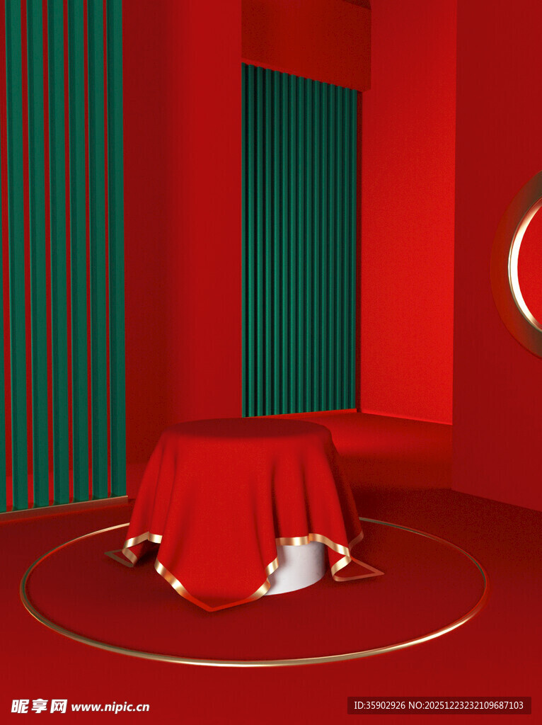 红色空间中的神秘红布桌