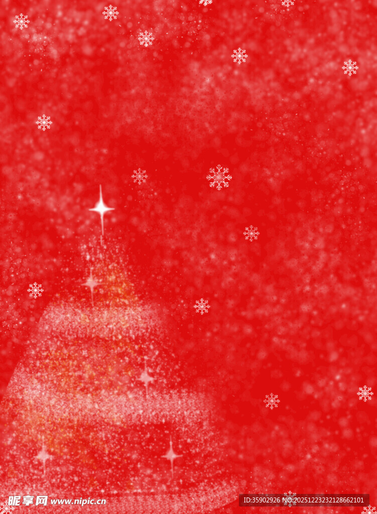 红色雪花中的圣诞树
