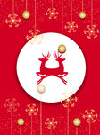 圣诞红底驯鹿装饰图案