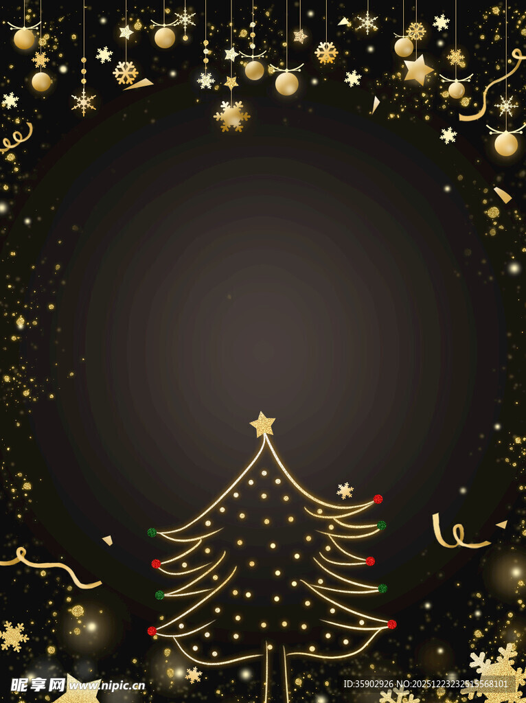 圣诞夜金色装饰圣诞树背景