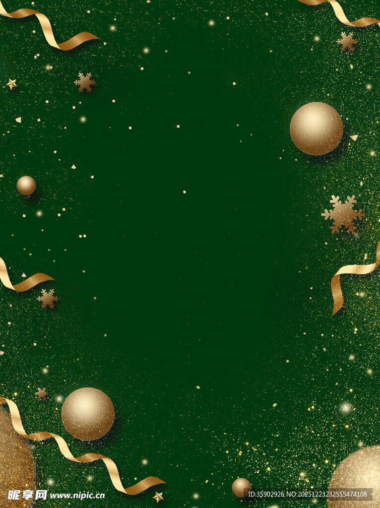 绿色背景的金色节日装饰