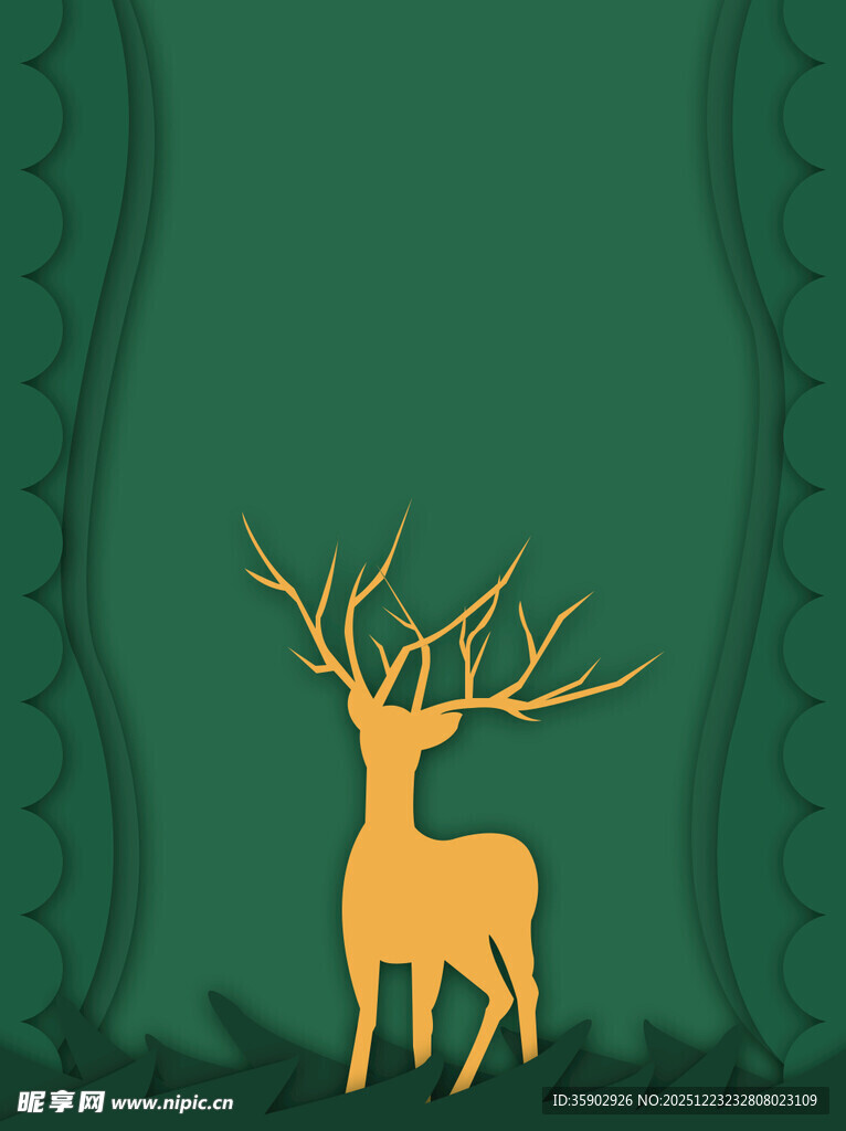 绿色背景中的金色麋鹿