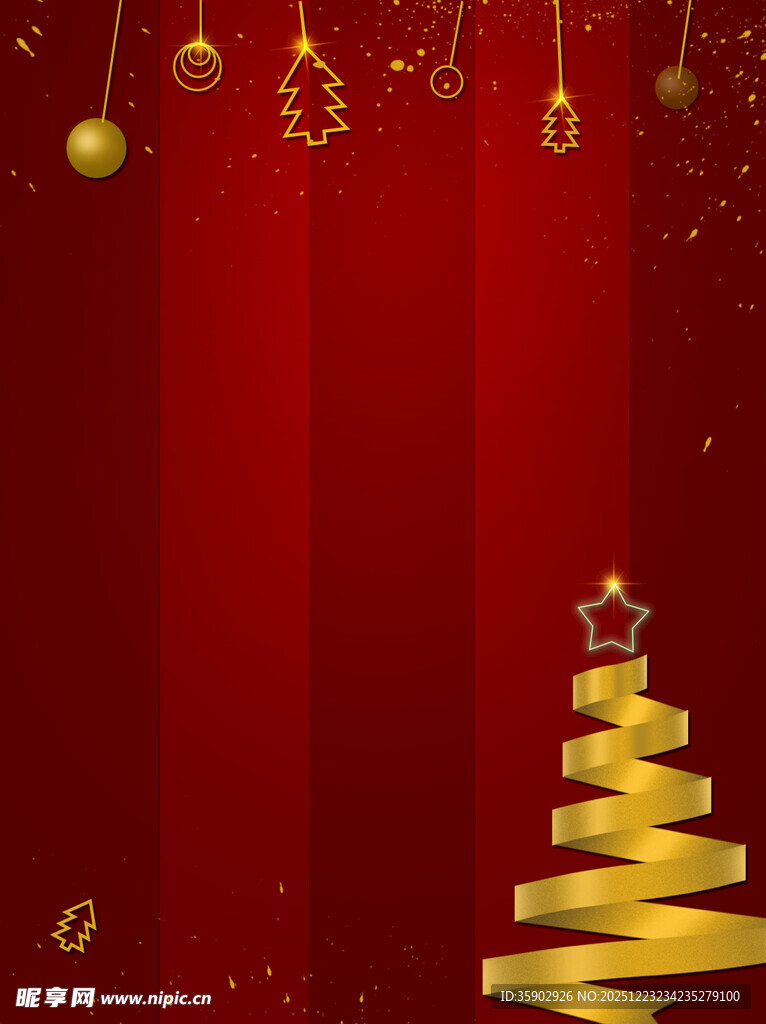 金色螺旋圣诞树红色背景