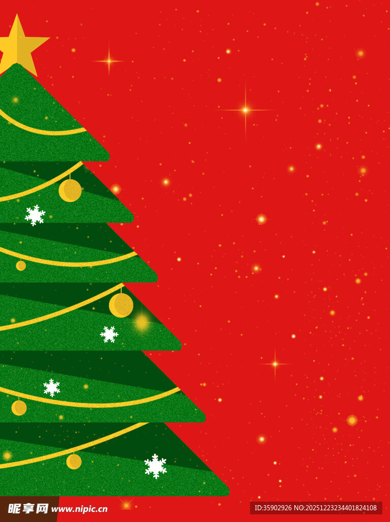 红色背景下的装饰圣诞树