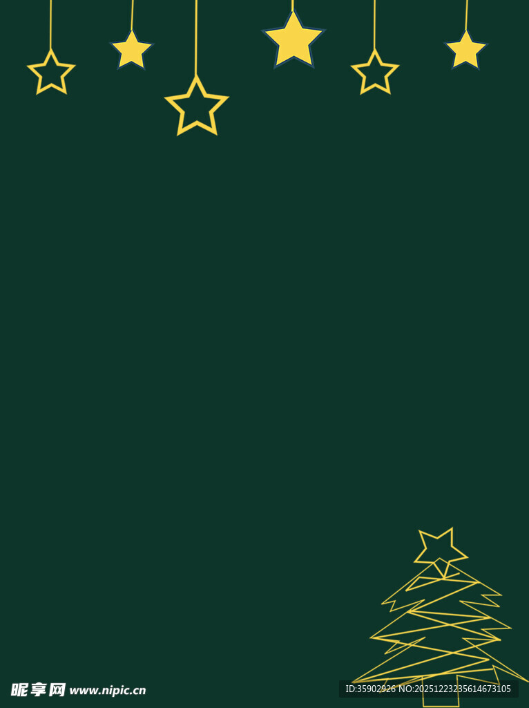 绿色背景下的星星与圣诞树