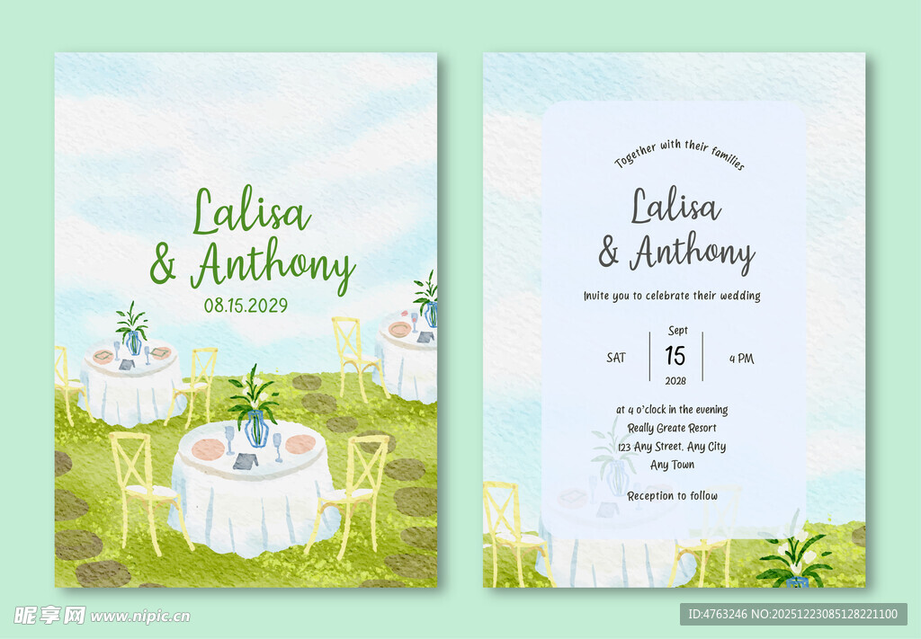 清新草地婚礼邀请函设计