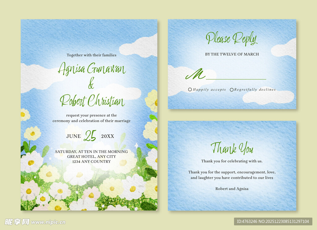 清新花卉感谢祝福卡片