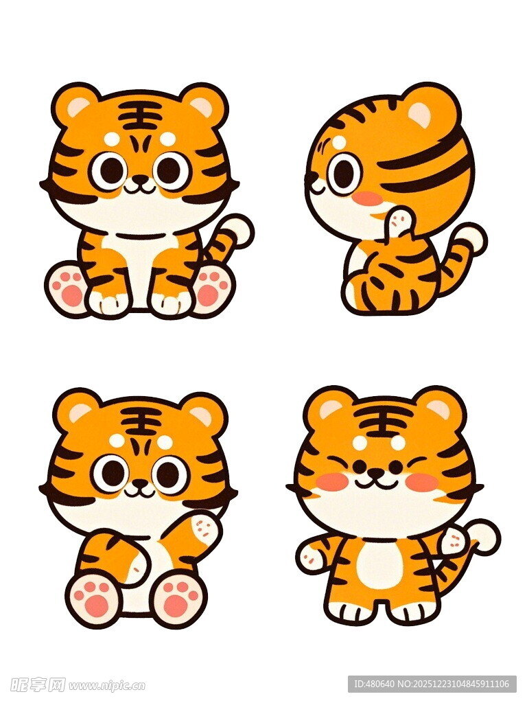 可爱卡通小老虎四格形象