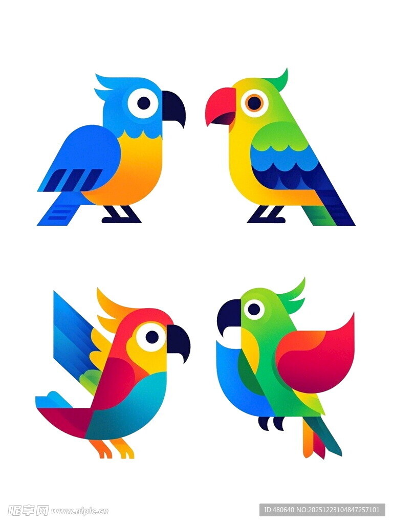 多彩鹦鹉图案设计素材